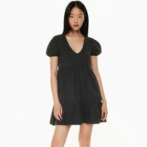 NWOT Aritzia Sunday Best Cruise Dress Black Babydoll V-Neck Puff Sleeve XXS